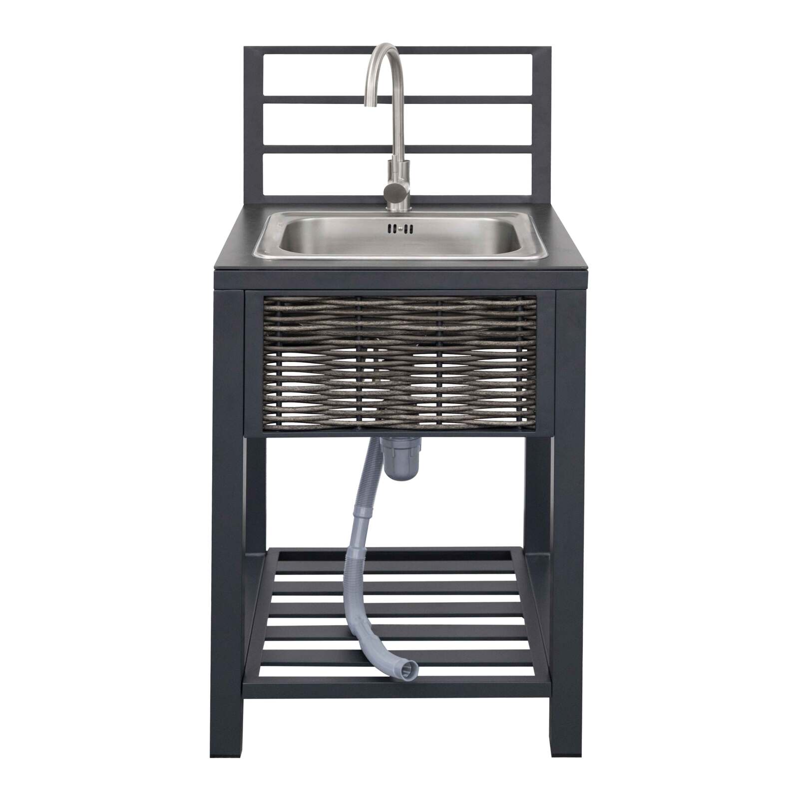 Lavello in alluminio e resina intrecciata per cucina da esterno