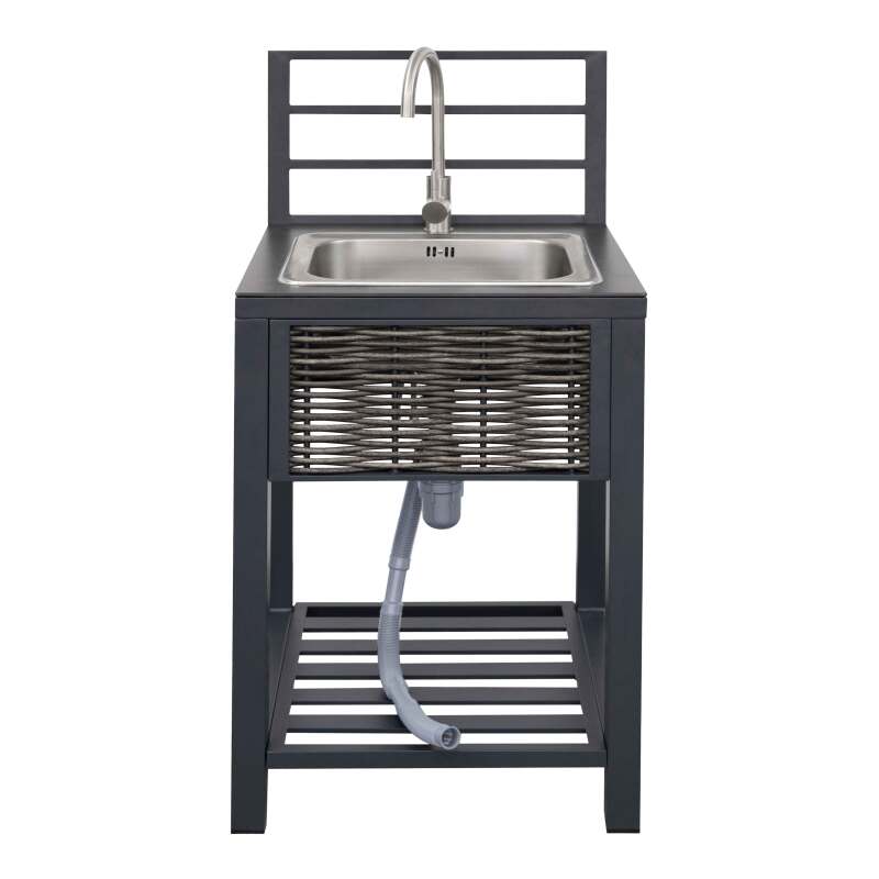 Lavello in alluminio e resina intrecciata per cucina da esterno