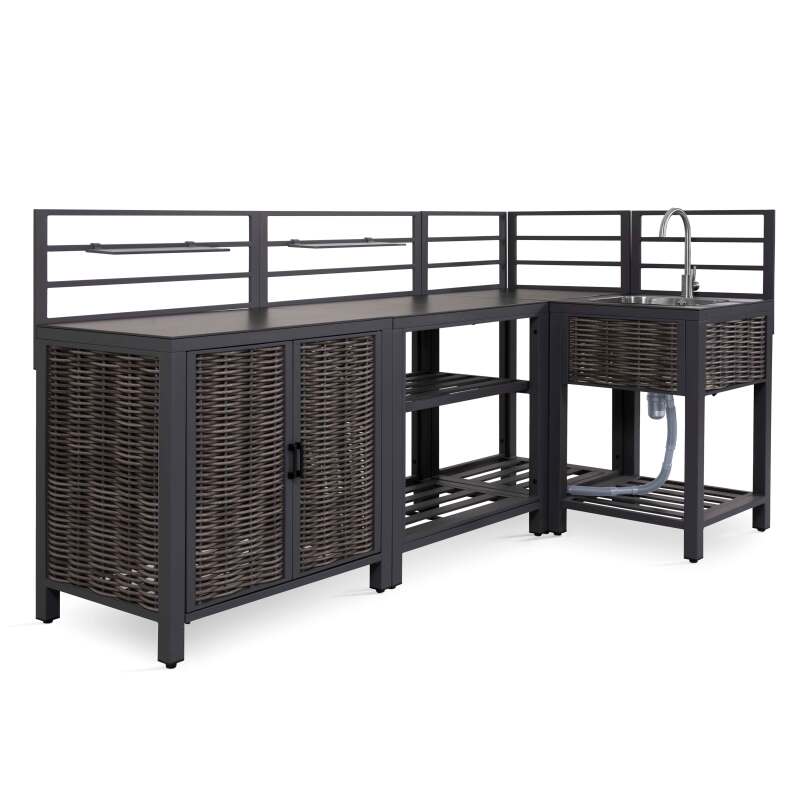 Lavello in alluminio e resina intrecciata per cucina da esterno