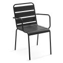 Tavolo da giardino rettangolare 180 x 90 cm e 6 sedie con braccioli in metallo