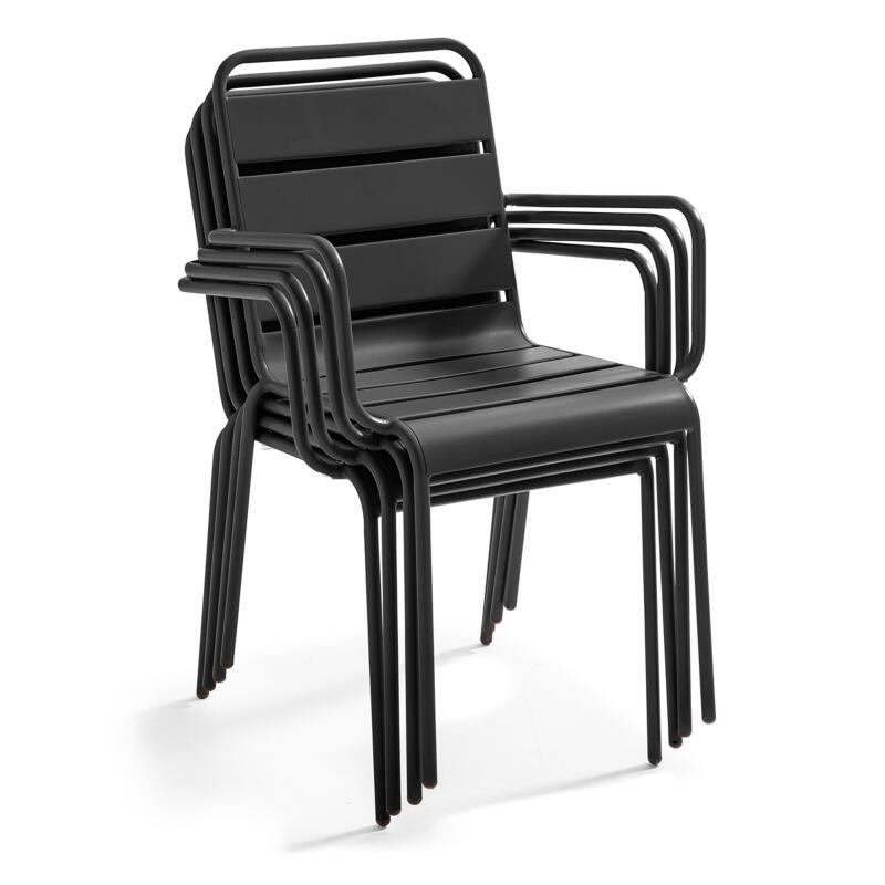 Tavolo da giardino rettangolare 180 x 90 cm e 6 sedie con braccioli in metallo