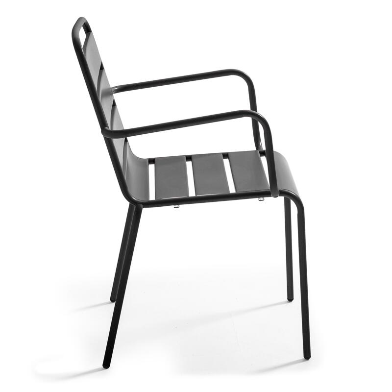 Tavolo da giardino rettangolare 180 x 90 cm e 6 sedie con braccioli in metallo