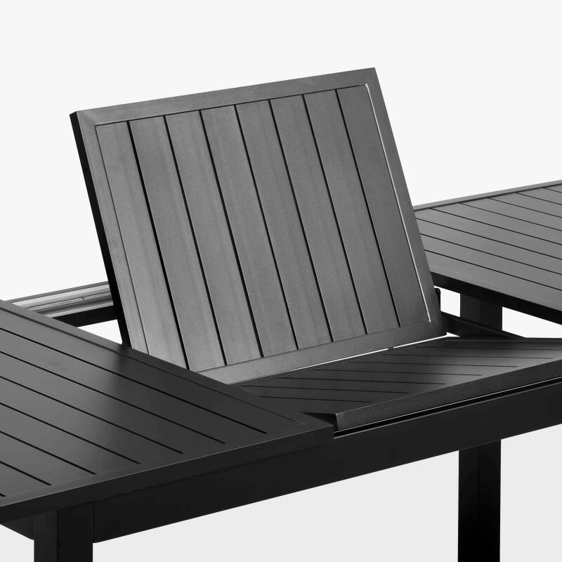 Tavolo da giardino rettangolare allungabile in alluminio con 6 sedie e 2 sedie con braccioli