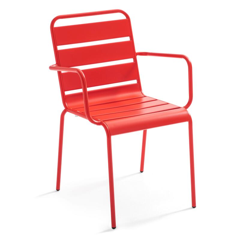 Tavolo da giardino rettangolare 180 x 90 cm e 6 sedie con braccioli in metallo