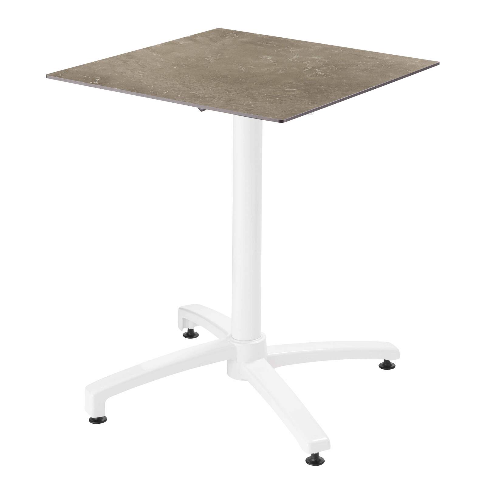 Tavolo da giardino quadrato 60 x 60 cm con gamba basculante in HPL bianco