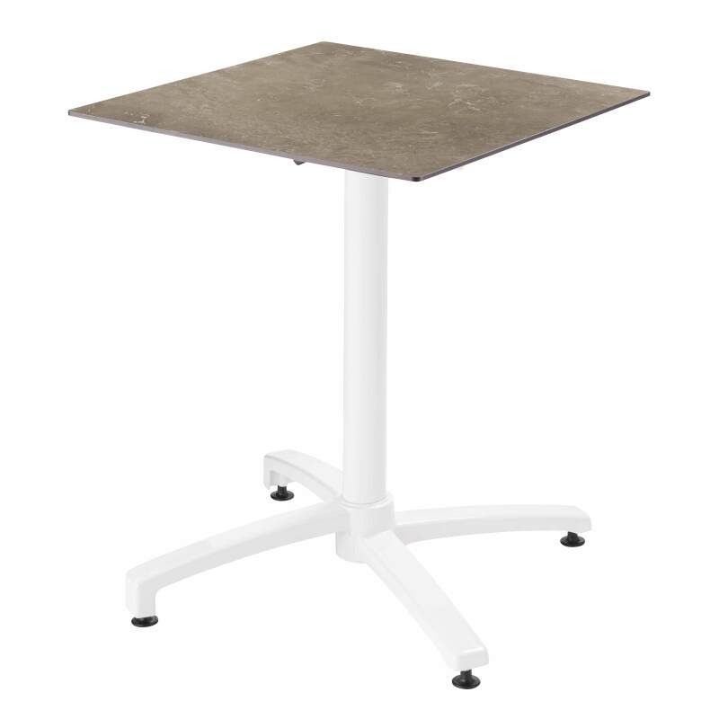 Tavolo da giardino quadrato 60 x 60 cm con gamba basculante in HPL bianco