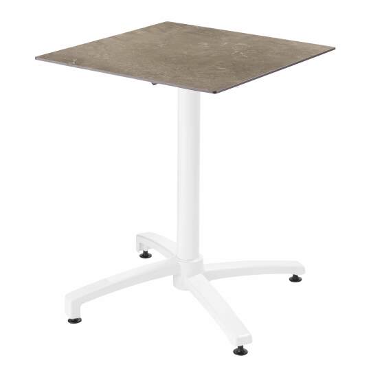 Tavolo da giardino bistrot quadrato reclinabile in alluminio bianco e HPL per 2 persone 60x60 cm | Oviala