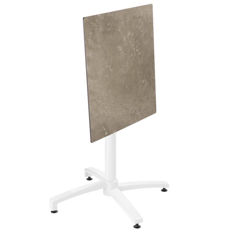 Tavolo da giardino quadrato 60 x 60 cm con gamba basculante in HPL bianco