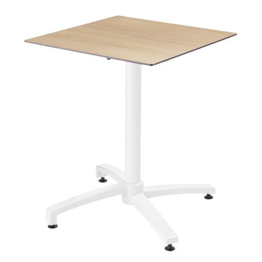 Tavolo da giardino quadrato 60 x 60 cm con gamba basculante in HPL bianco