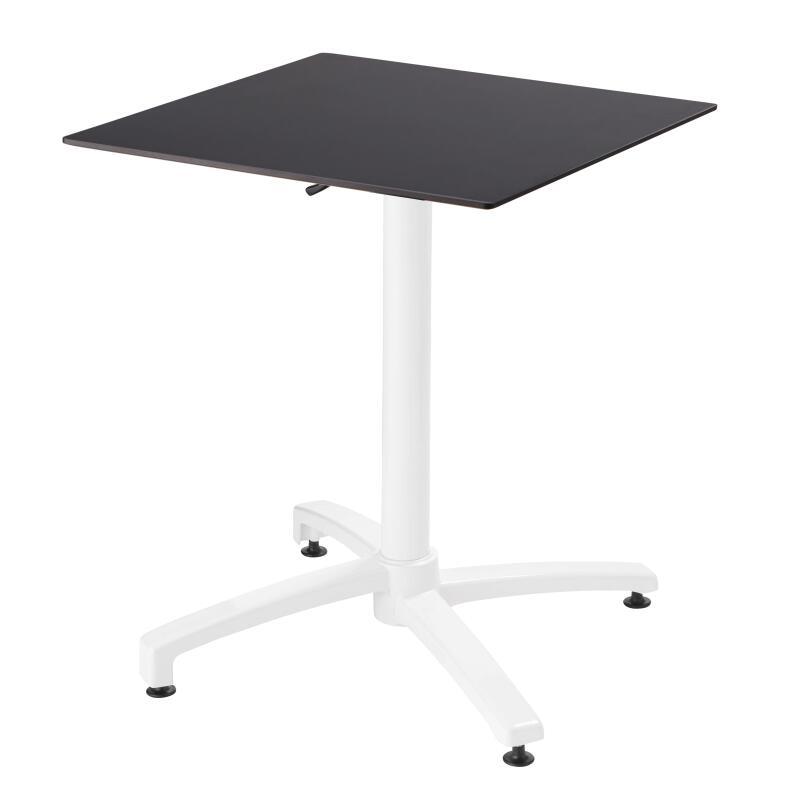 Tavolo da giardino quadrato 60 x 60 cm con gamba basculante in HPL bianco