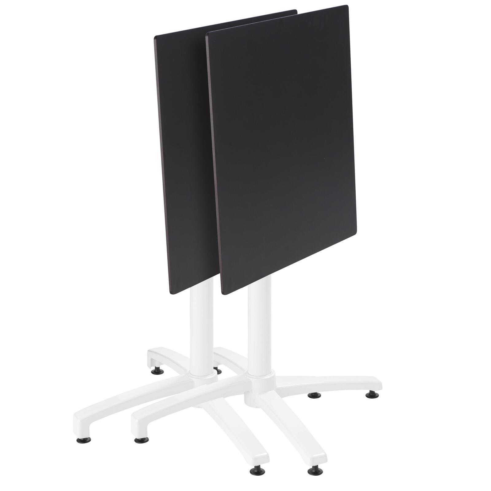 Tavolo da giardino quadrato 60 x 60 cm con gamba basculante in HPL bianco