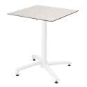 Tavolo da giardino quadrato 60 x 60 cm con gamba basculante in HPL bianco