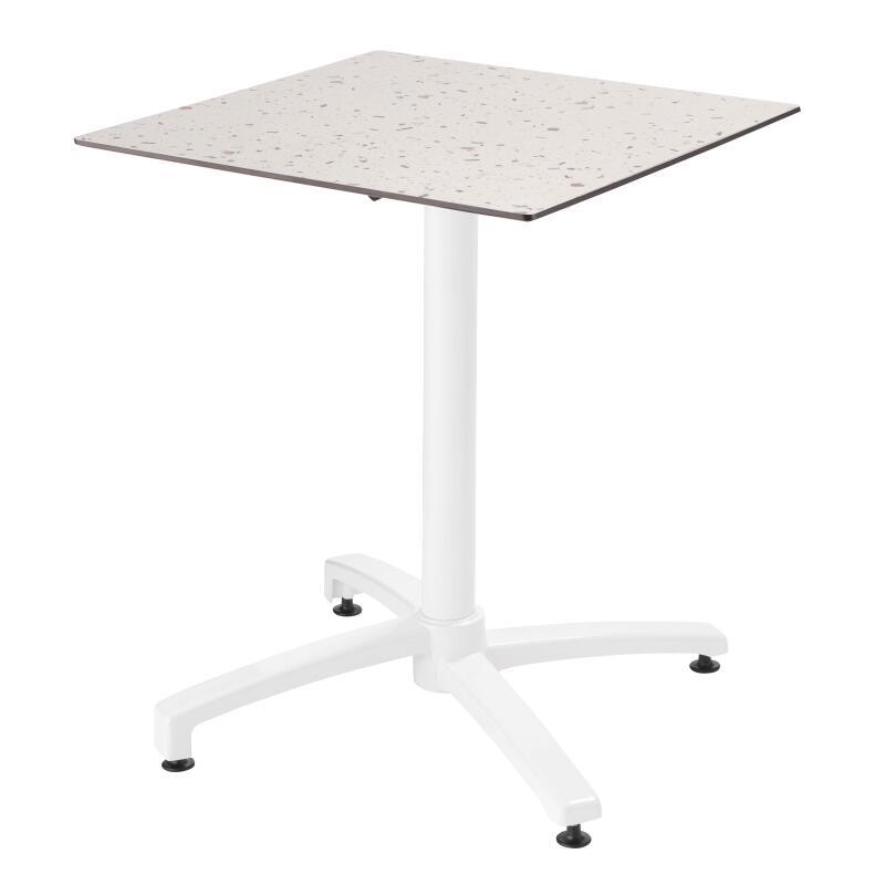 Tavolo da giardino quadrato 60 x 60 cm con gamba basculante in HPL bianco