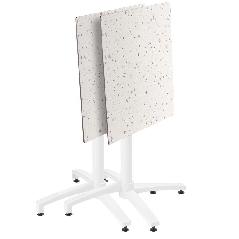 Tavolo da giardino quadrato 60 x 60 cm con gamba basculante in HPL bianco