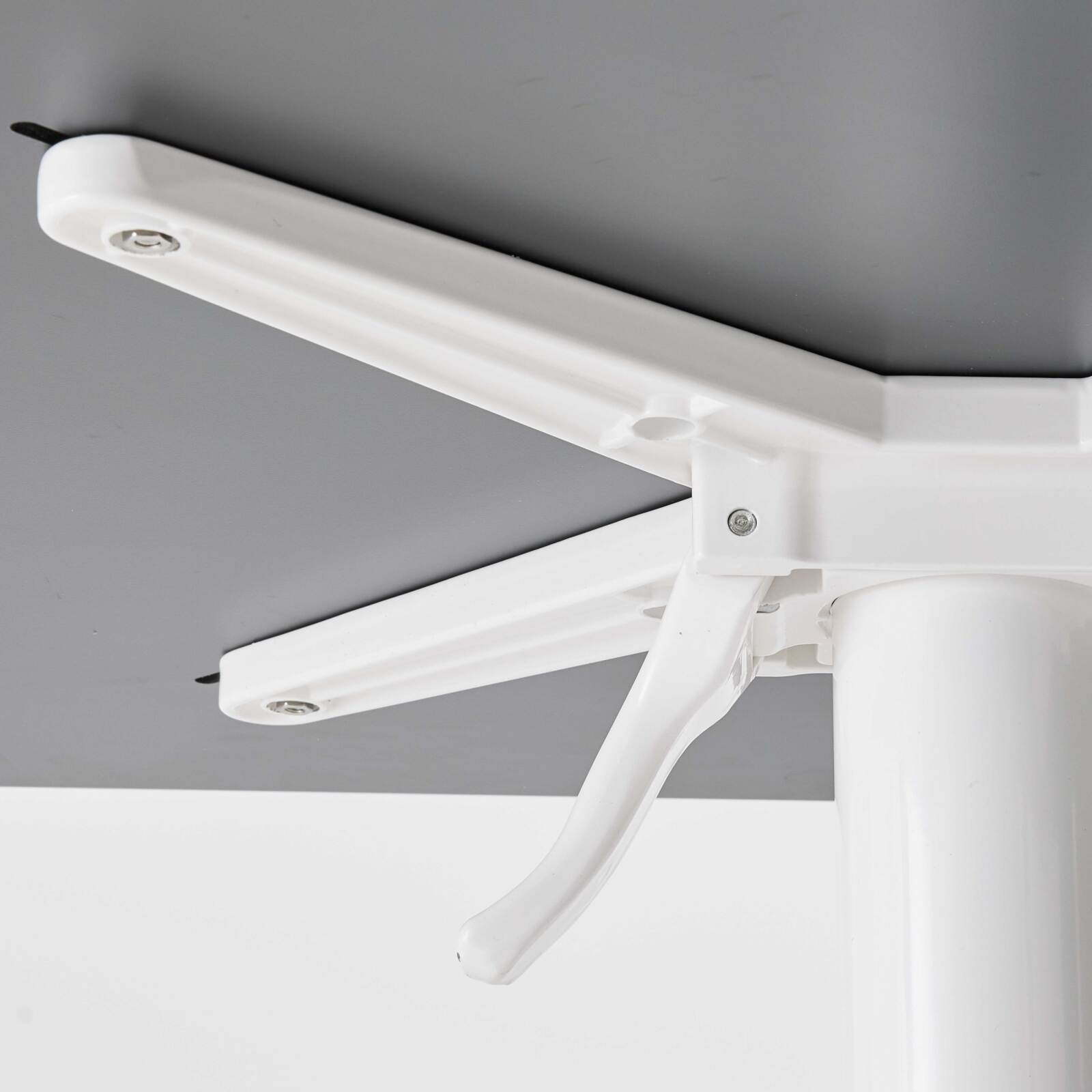 Tavolo da giardino quadrato 60 x 60 cm con gamba basculante in HPL bianco