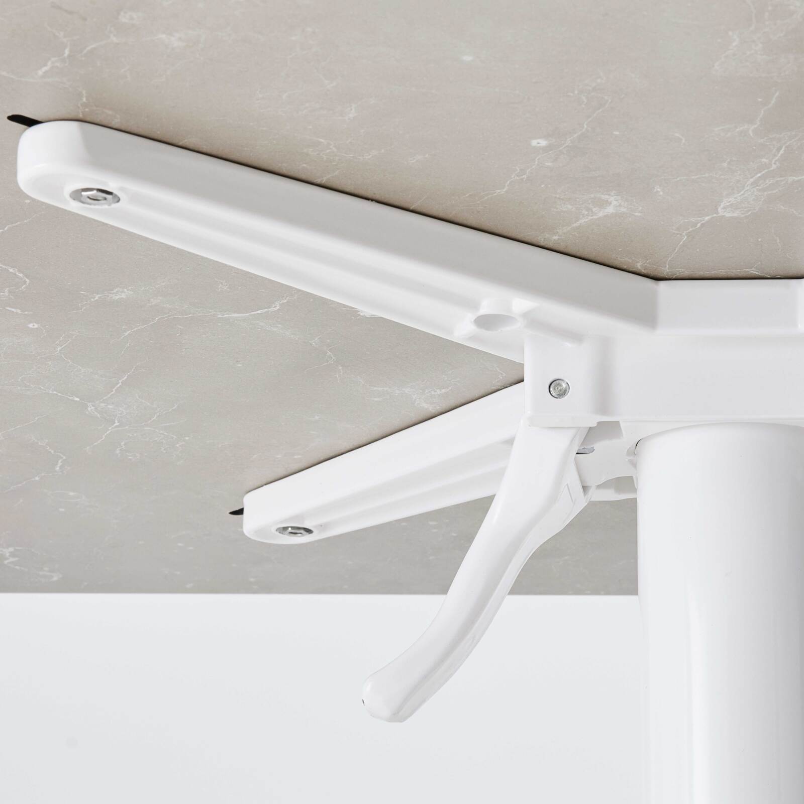 Tavolo da giardino quadrato 60 x 60 cm con gamba basculante in HPL bianco