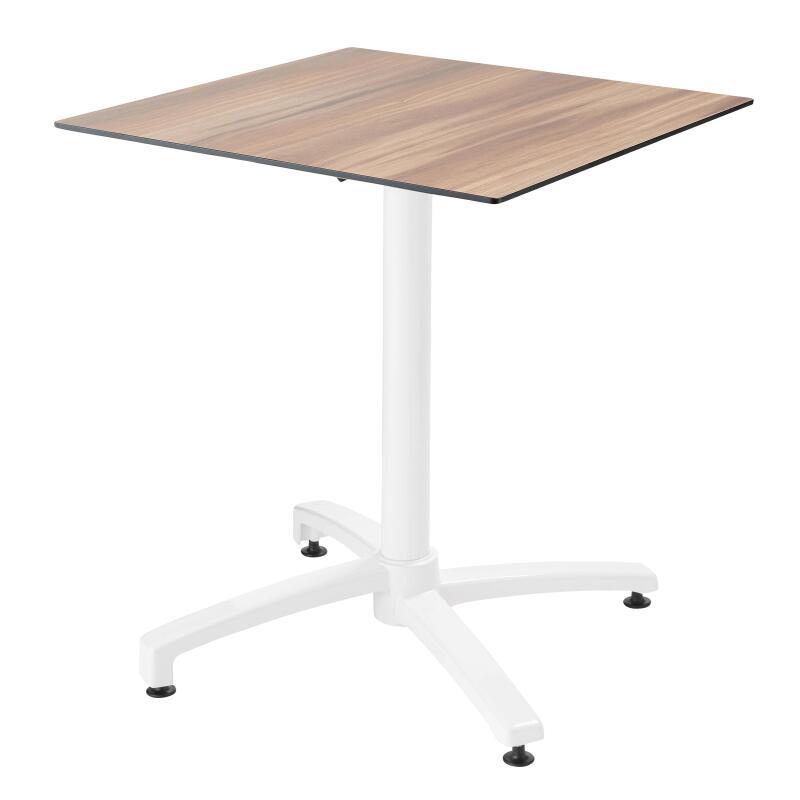Tavolo da giardino quadrato 70 x 70 cm con gamba basculante bianca in HPL