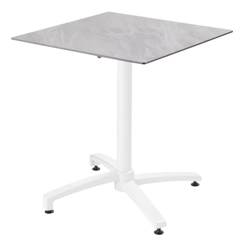 Tavolo da giardino quadrato 70 x 70 cm con gamba basculante bianca in HPL