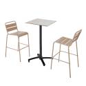 Tavolo alto quadrato reclinabile in ardesia grigio scuro 60 x 60 cm in HPL e 2 seggioloni in metallo