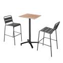 Tavolo alto quadrato reclinabile in ardesia grigio scuro 60 x 60 cm in HPL e 2 seggioloni in metallo