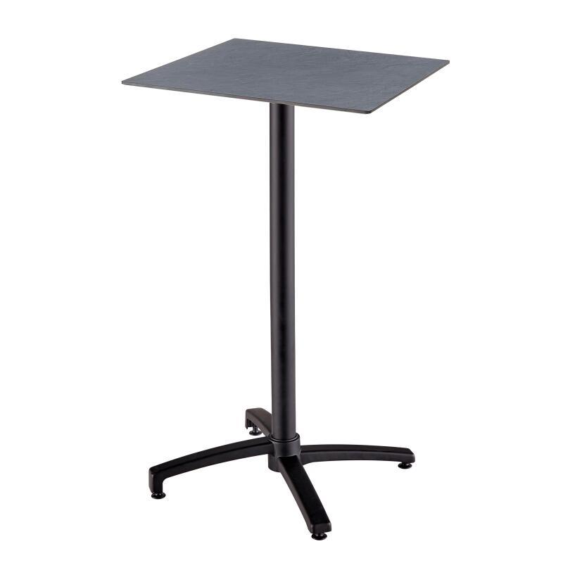 Tavolo alto quadrato reclinabile in ardesia grigio scuro 60 x 60 cm in HPL e 2 seggioloni in metallo