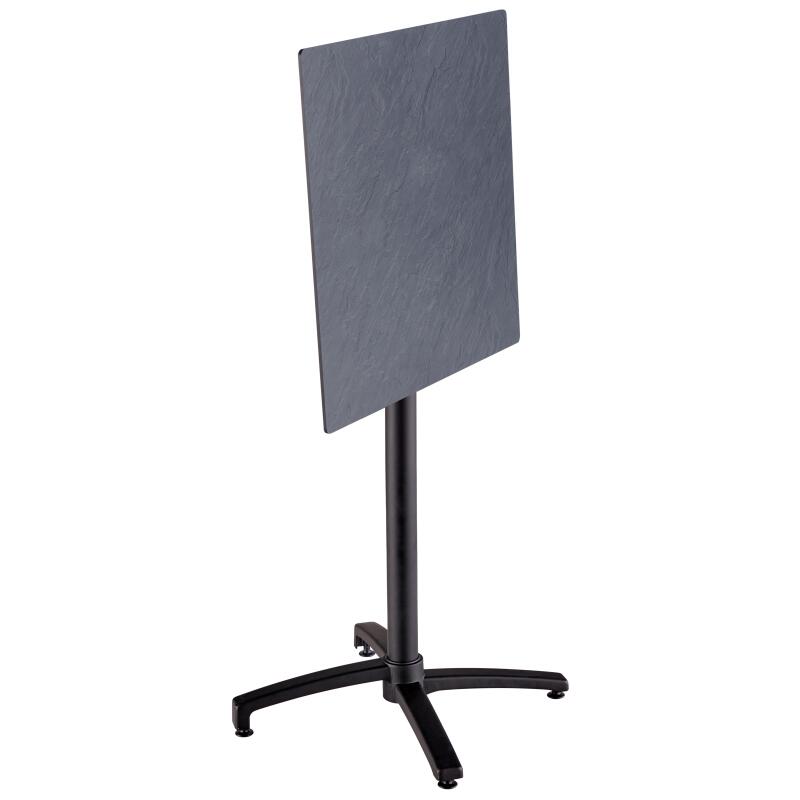 Tavolo alto quadrato reclinabile in ardesia grigio scuro 60 x 60 cm in HPL e 2 seggioloni in metallo