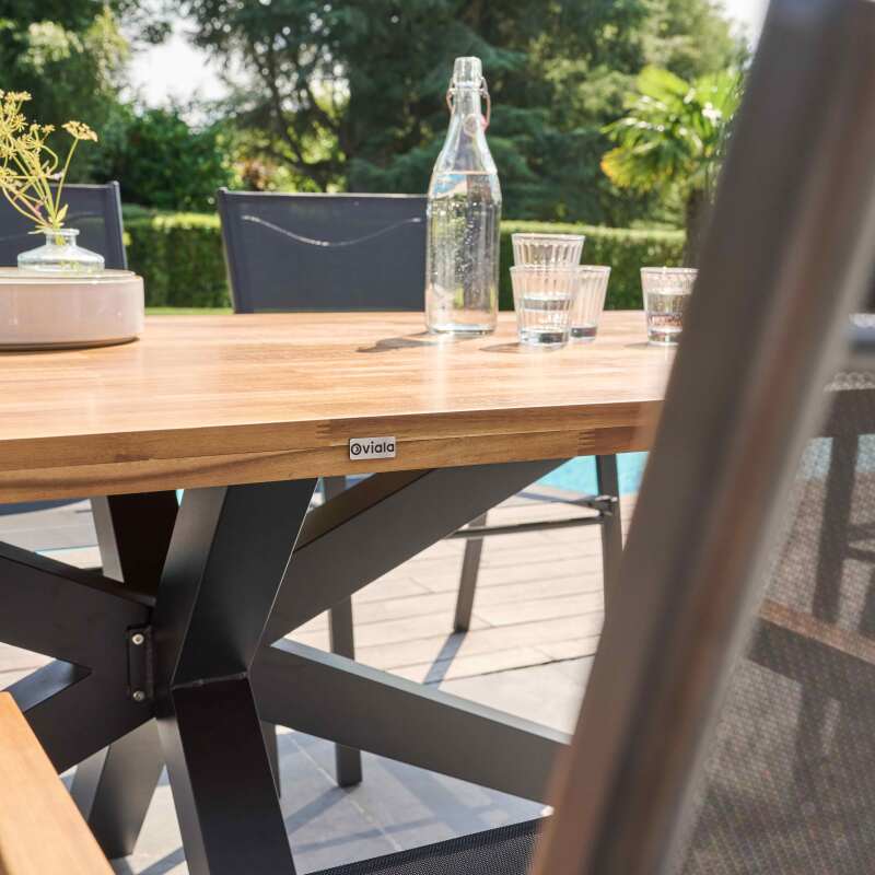 Tavolo da giardino rettangolare 200 x 75 cm in alluminio e legno di acacia