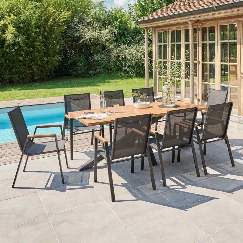 Tavolo da giardino rettangolare 200 x 75 cm in alluminio e legno di acacia (5/6)