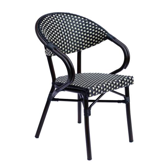 Sedia da giardino bistrot parigino in alluminio e rattan sintetico con braccioli | Oviala