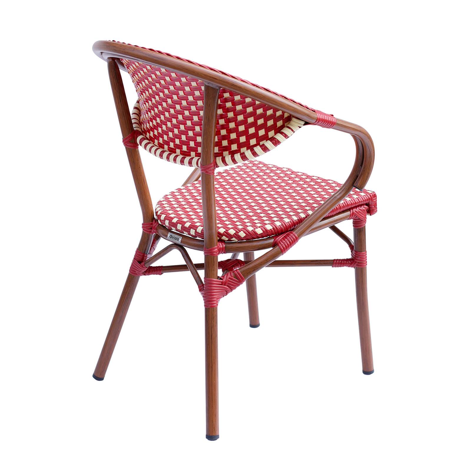 Sedia da bistrot parigina con braccioli in alluminio e rattan sintetico Sedia da bistrot parigina con braccioli in alluminio e rattan sintetico