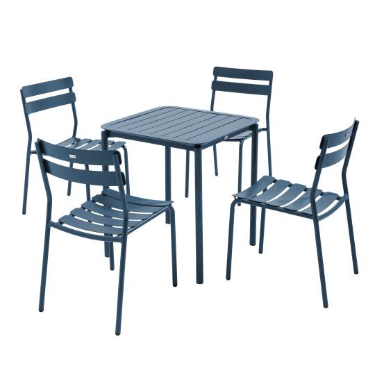 Tavolo da terrazza quadrato 70 x 70 cm e 4 sedie in alluminio