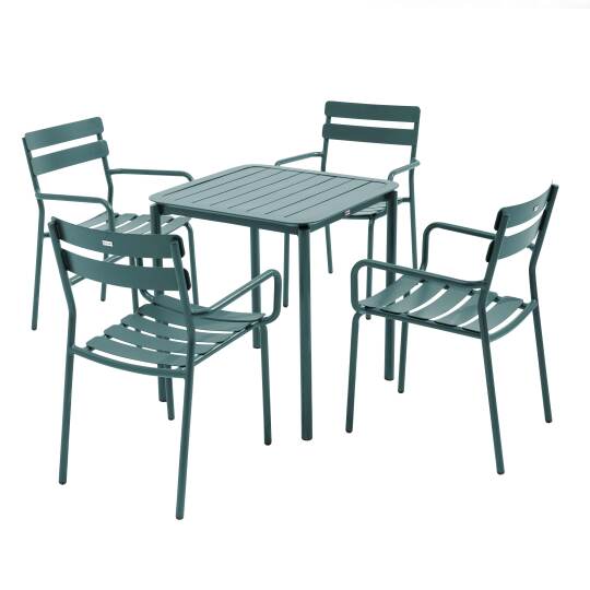 Tavolo da terrazza quadrato 70 x 70 cm e 4 sedie con braccioli in alluminio