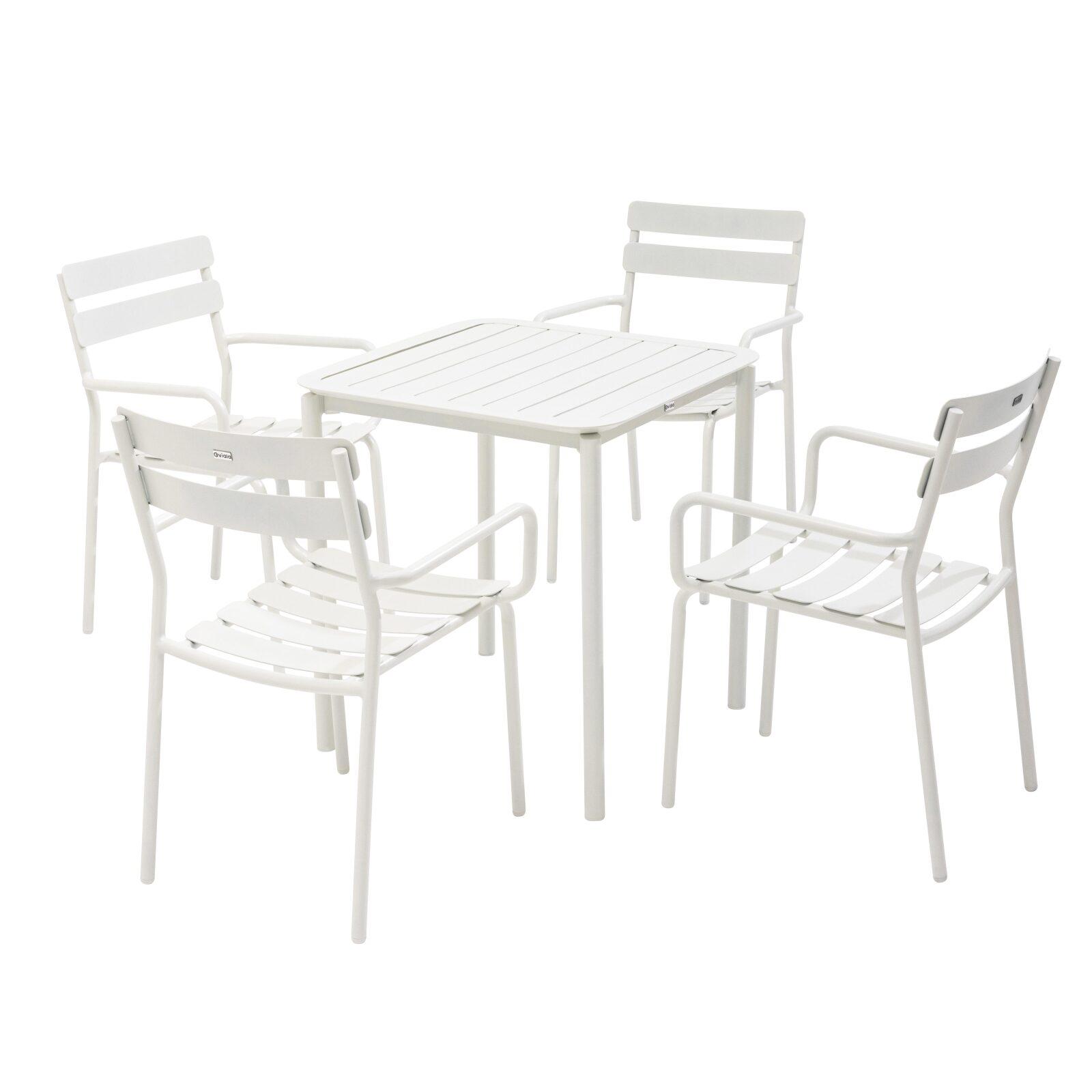 Tavolo da terrazza quadrato 70 x 70 cm e 4 sedie con braccioli in alluminio