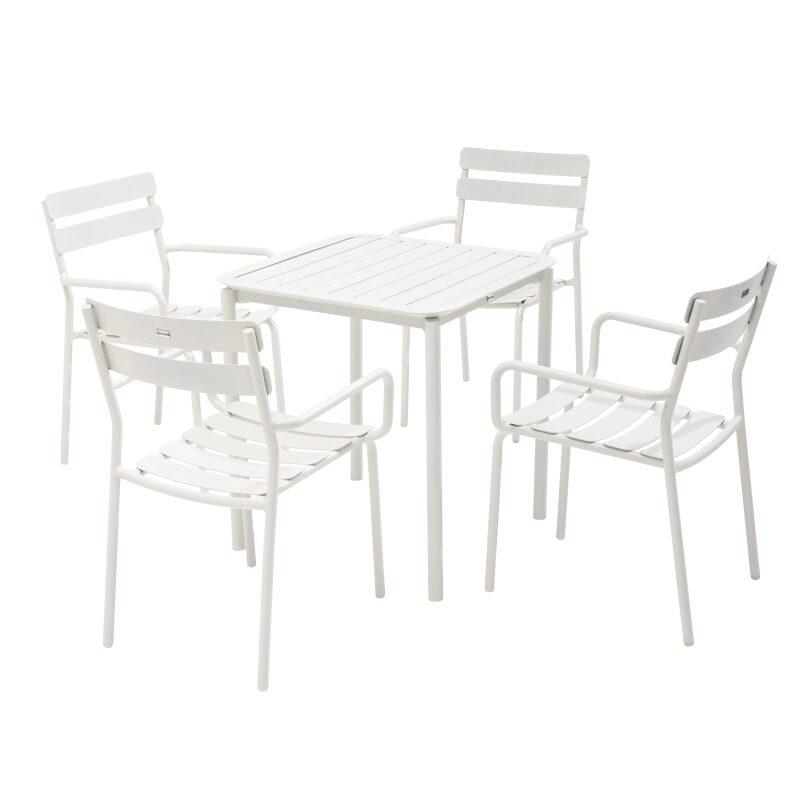 Tavolo da terrazza quadrato 70 x 70 cm e 4 sedie con braccioli in alluminio