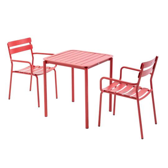 Tavolo da terrazza quadrato 70 x 70 cm e 2 sedie con braccioli in alluminio