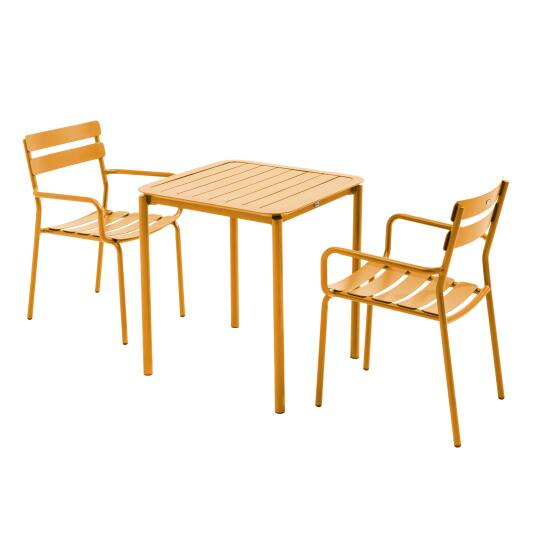 Tavolo da terrazza quadrato 70 x 70 cm e 2 sedie con braccioli in alluminio | Oviala