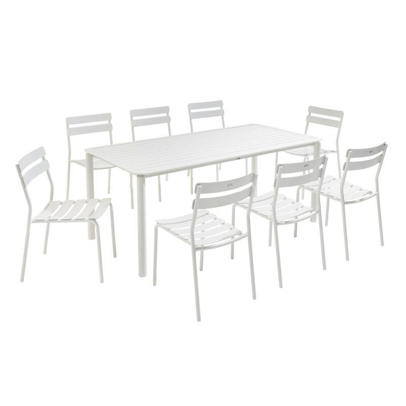 Tavolo da terrazza rettangolare 185 x 92 cm e 8 sedie in alluminio