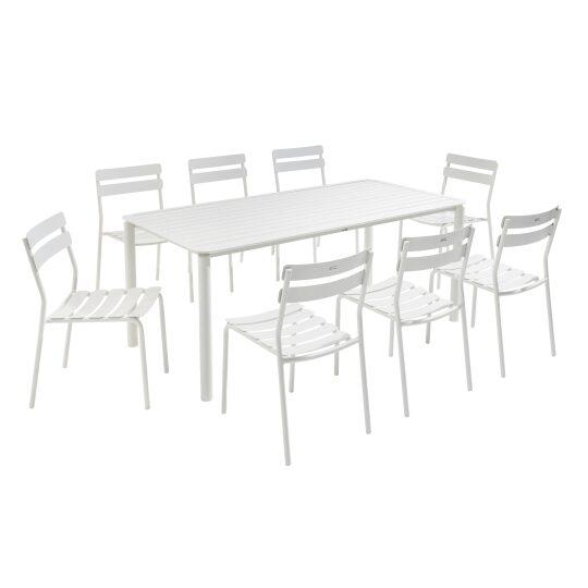 Tavolo da terrazza rettangolare 185 x 92 cm e 8 sedie in alluminio