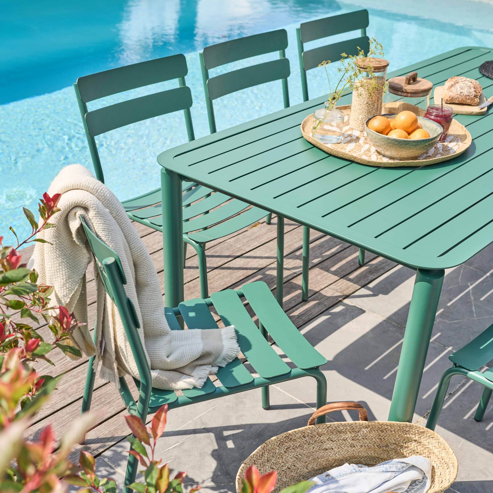 Tavolo da terrazza rettangolare 185 x 92 cm e 8 sedie in alluminio