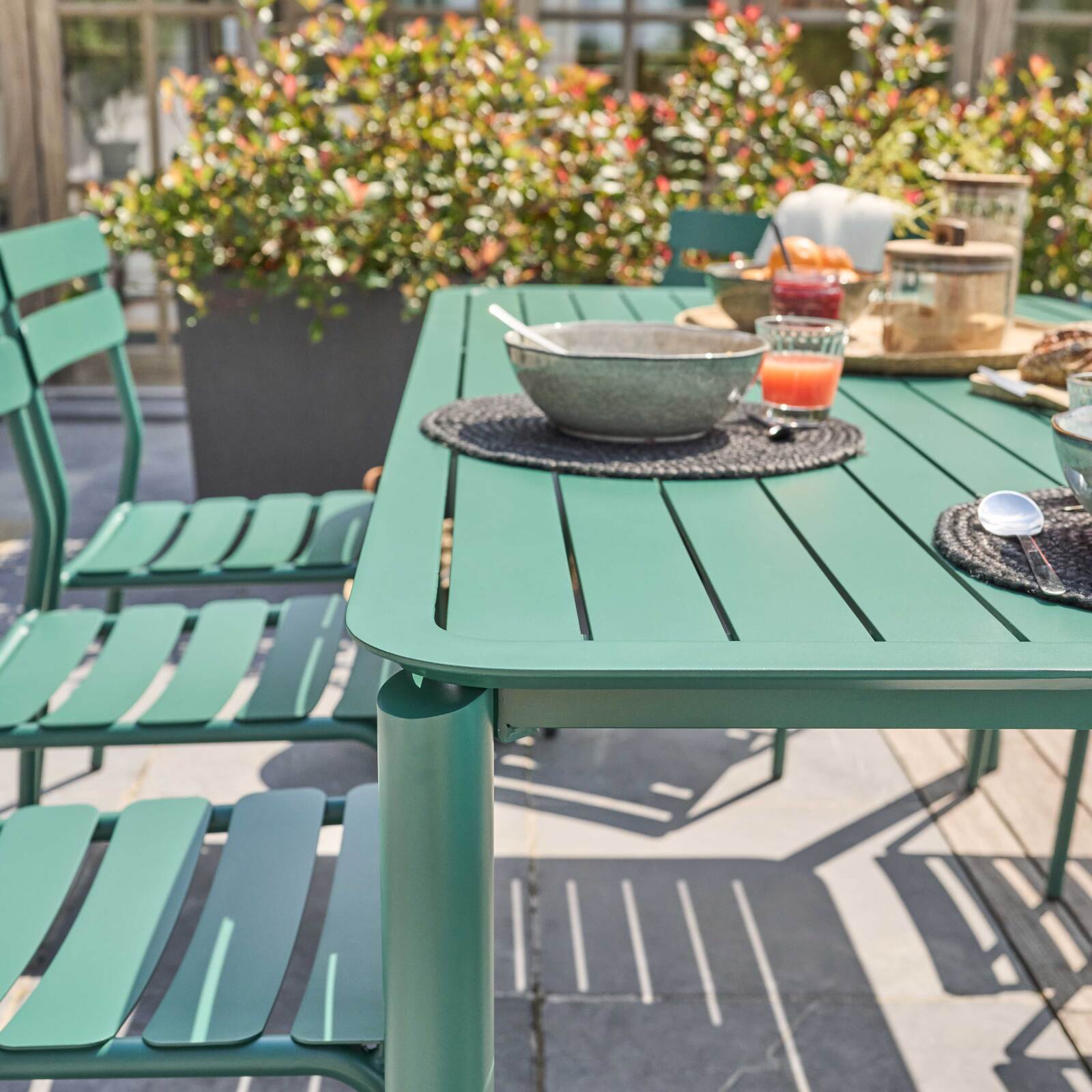 Tavolo da terrazza rettangolare 185 x 92 cm e 8 sedie in alluminio