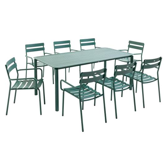Tavolo da terrazza rettangolare 185 x 92 cm e 8 sedie con braccioli in alluminio
