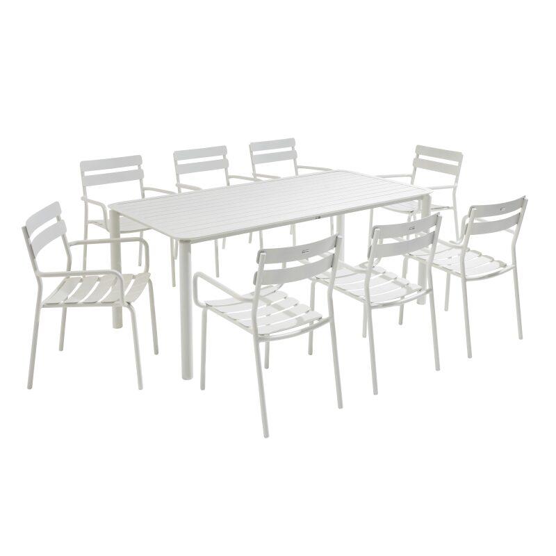 Tavolo da terrazza rettangolare 185 x 92 cm e 8 sedie con braccioli in alluminio