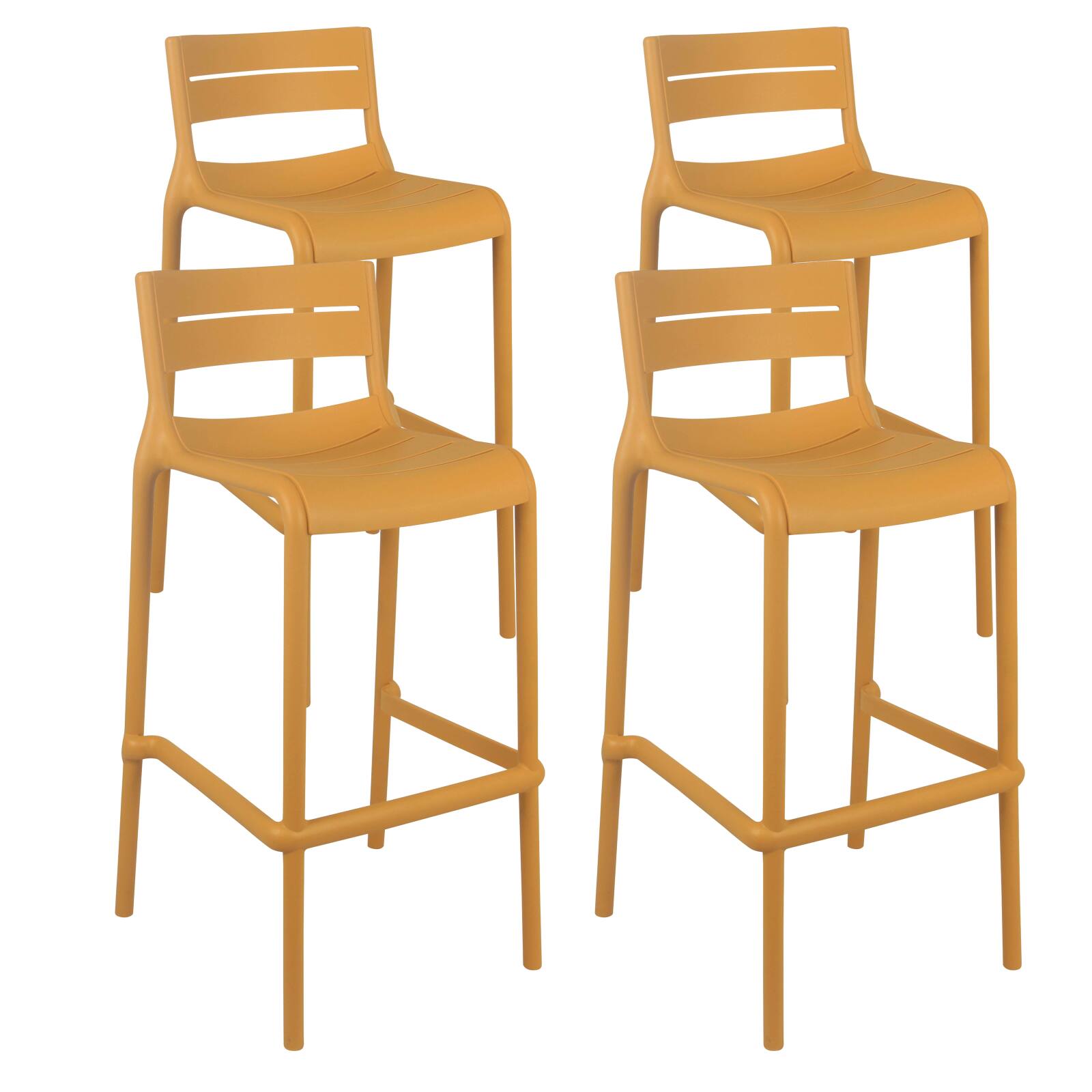 Set di 4 sedie alte da terrazza in plastica Set di 4 sedie alte da terrazza in plastica