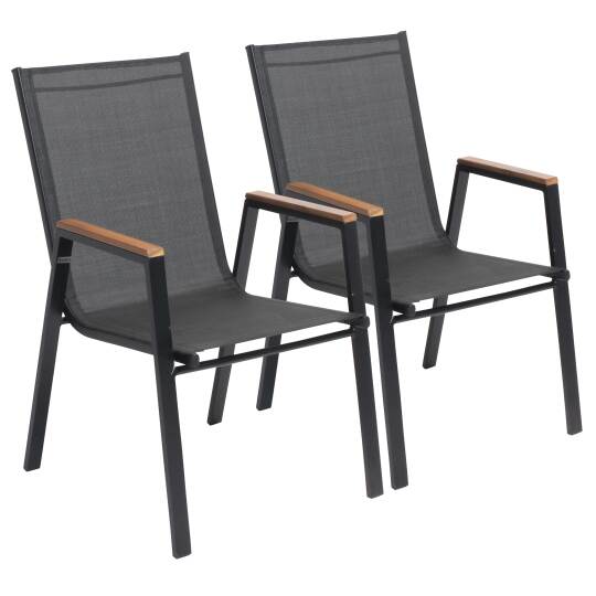 Set di 2 sedie da giardino con braccioli in alluminio e legno di acacia
