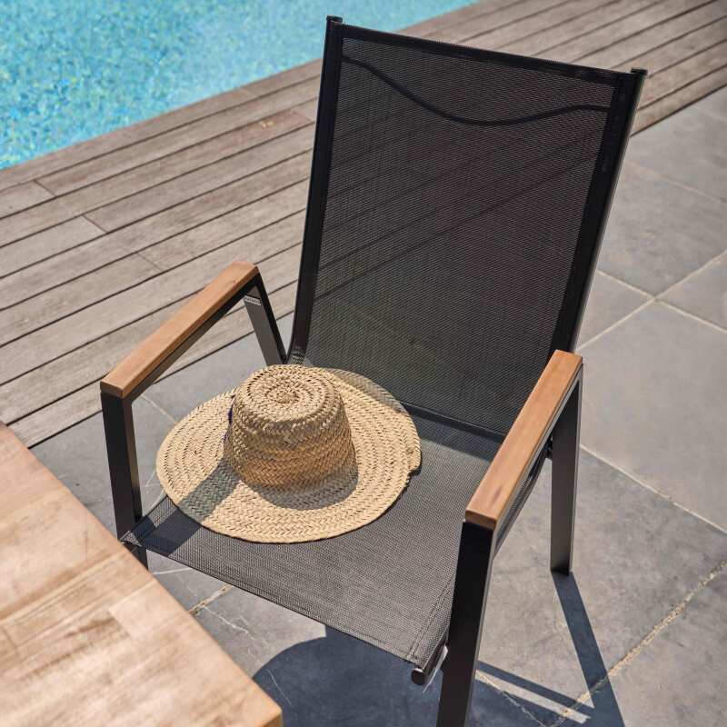Set di 2 sedie da giardino con braccioli in alluminio e legno di acacia