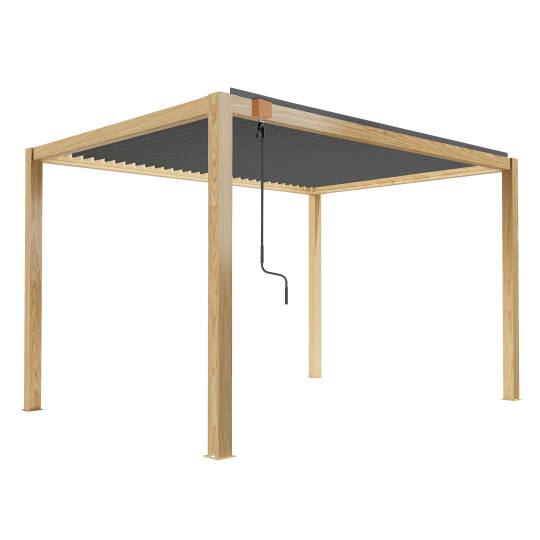 Pergola bioclimatica autoportante con stampa in legno 3 x 4 m con 1, 2 o 3 tende | Oviala