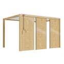 Pergola bioclimatica autoportante 3 x 4 m in alluminio bianco con decoro legno con 1, 2 o 3 schermi