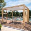 Pergola bioclimatica autoportante 3 x 4 m in alluminio bianco con decoro legno con 1, 2 o 3 schermi