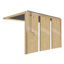 Pergola bioclimatica addossata 3 x 4 m in alluminio con decoro legno con 1, 2 o 3 schermi