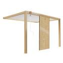 Pergola bioclimatica addossata 3 x 4 m in alluminio bianco con decoro legno con 1, 2 o 3 schermatura